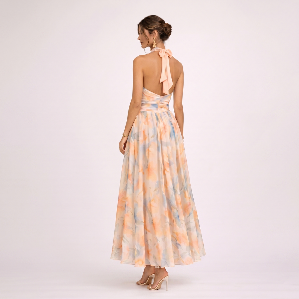 Abril - Vestido Halter Acuarela