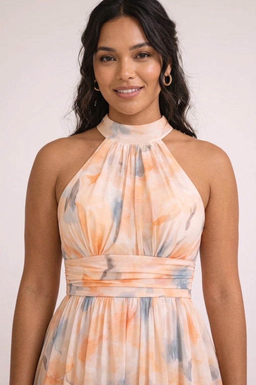 Abril - Vestido Halter Acuarela