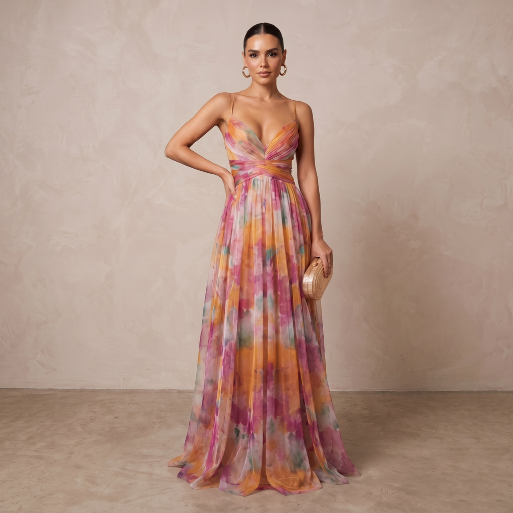 Aitana - Vestido Largo Estampado en Chiffon