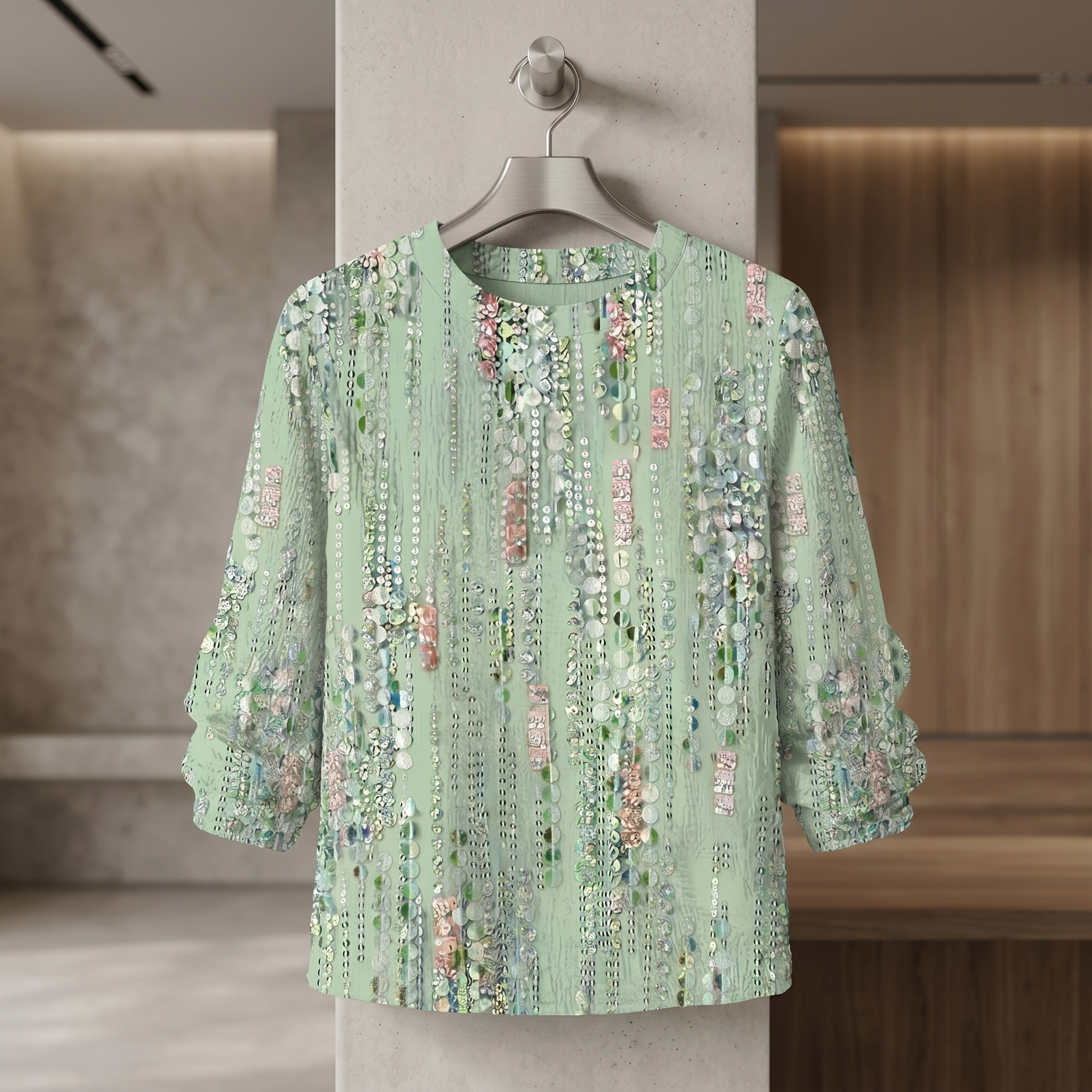 Sofía — Blusa de Brillo Glaciar y Efecto Joya