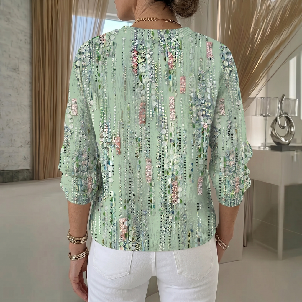 Sofía — Blusa de Brillo Glaciar y Efecto Joya
