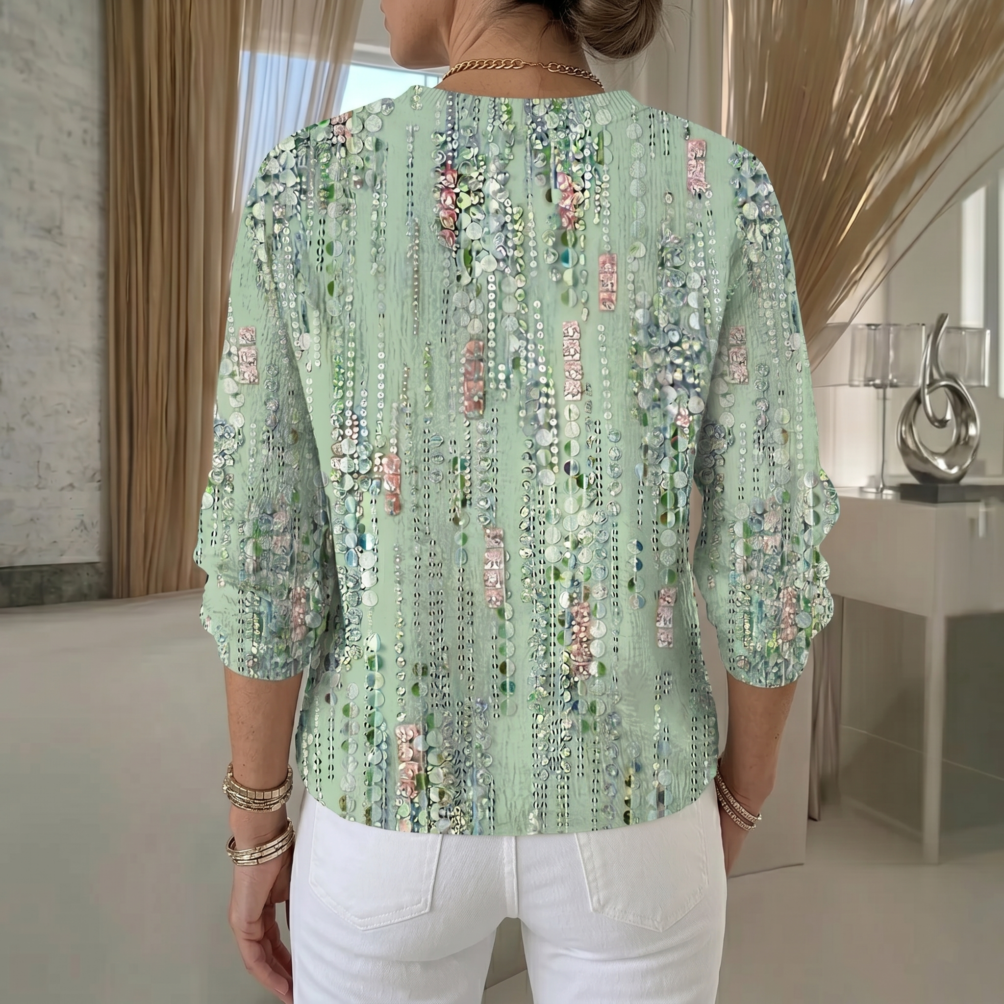Sofía — Blusa de Brillo Glaciar y Efecto Joya