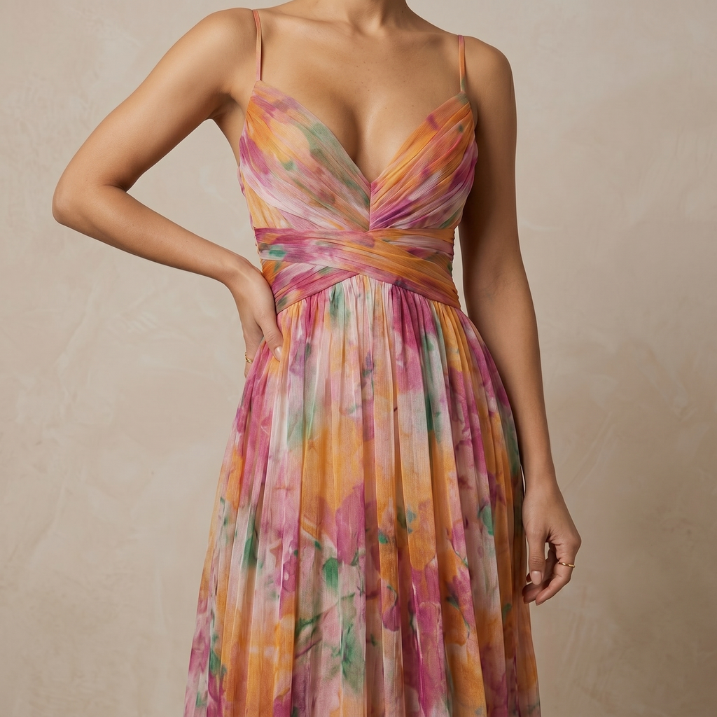 Aitana - Vestido Largo Estampado en Chiffon